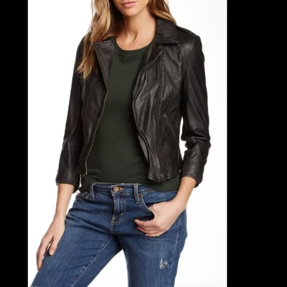 MUUBAA KOSI CROP LEATHER BIKER JACKET BLACK 8 - Picture 3 of 10